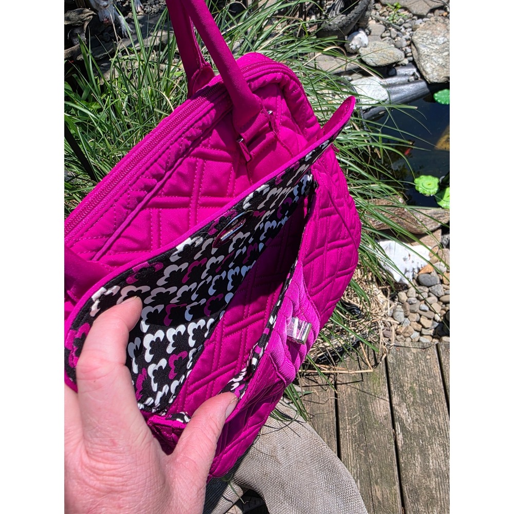 Vera Bradley Magenta Pink Quilted Microfiber Shoulder Bag Turn Lock Handbag - Picture 3 of 10